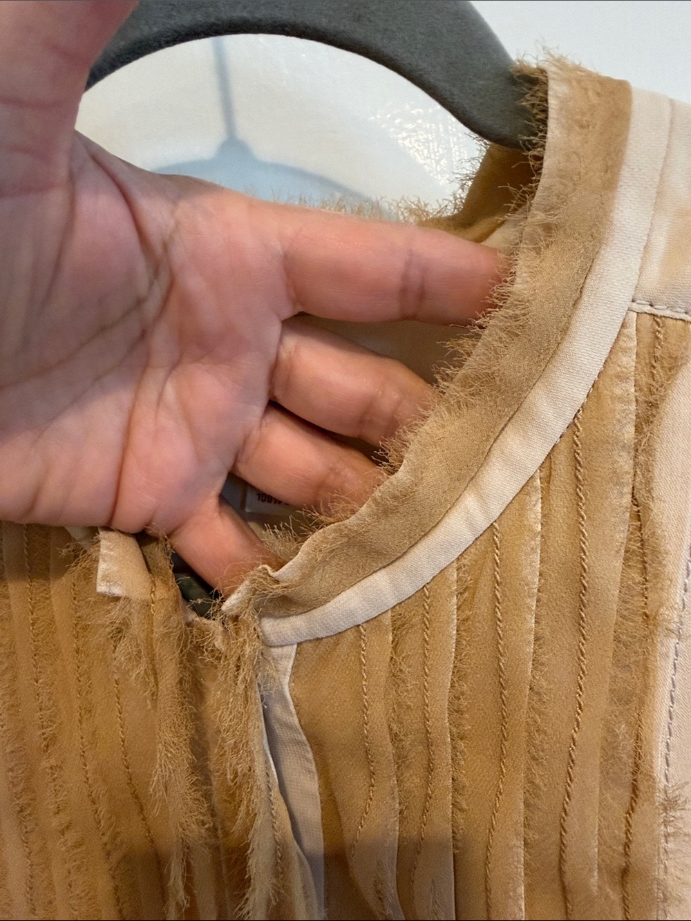 J. Crew Beige and tan 100% Silk Sleeveless Blouse with Pintuck Detail - Picture 7 of 8